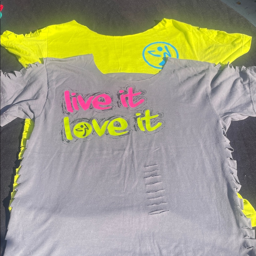 Modified Zumba Vibrant Graphic T-Shirts with Fringe Detail